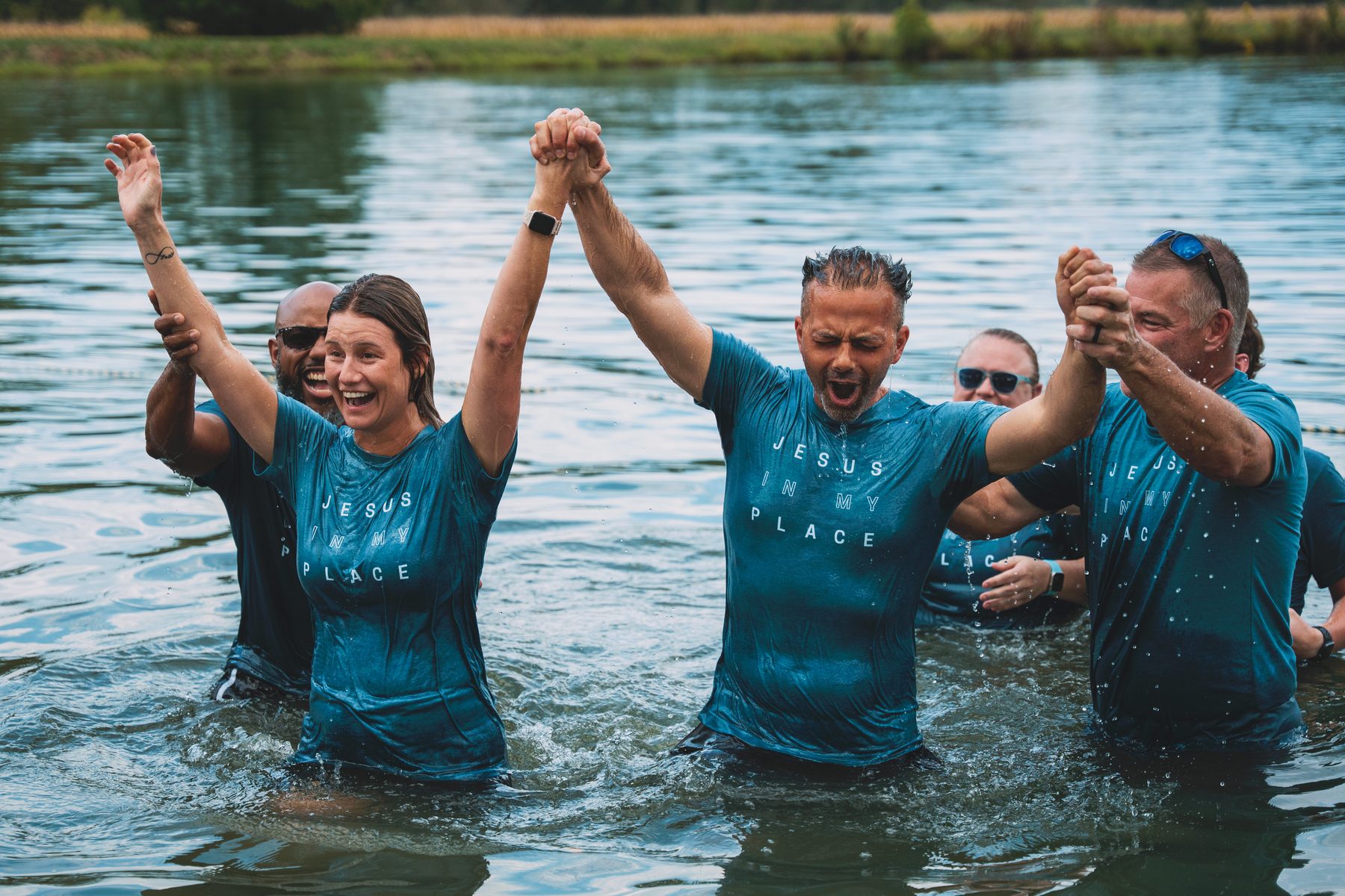 Baptism celebration with people smiling