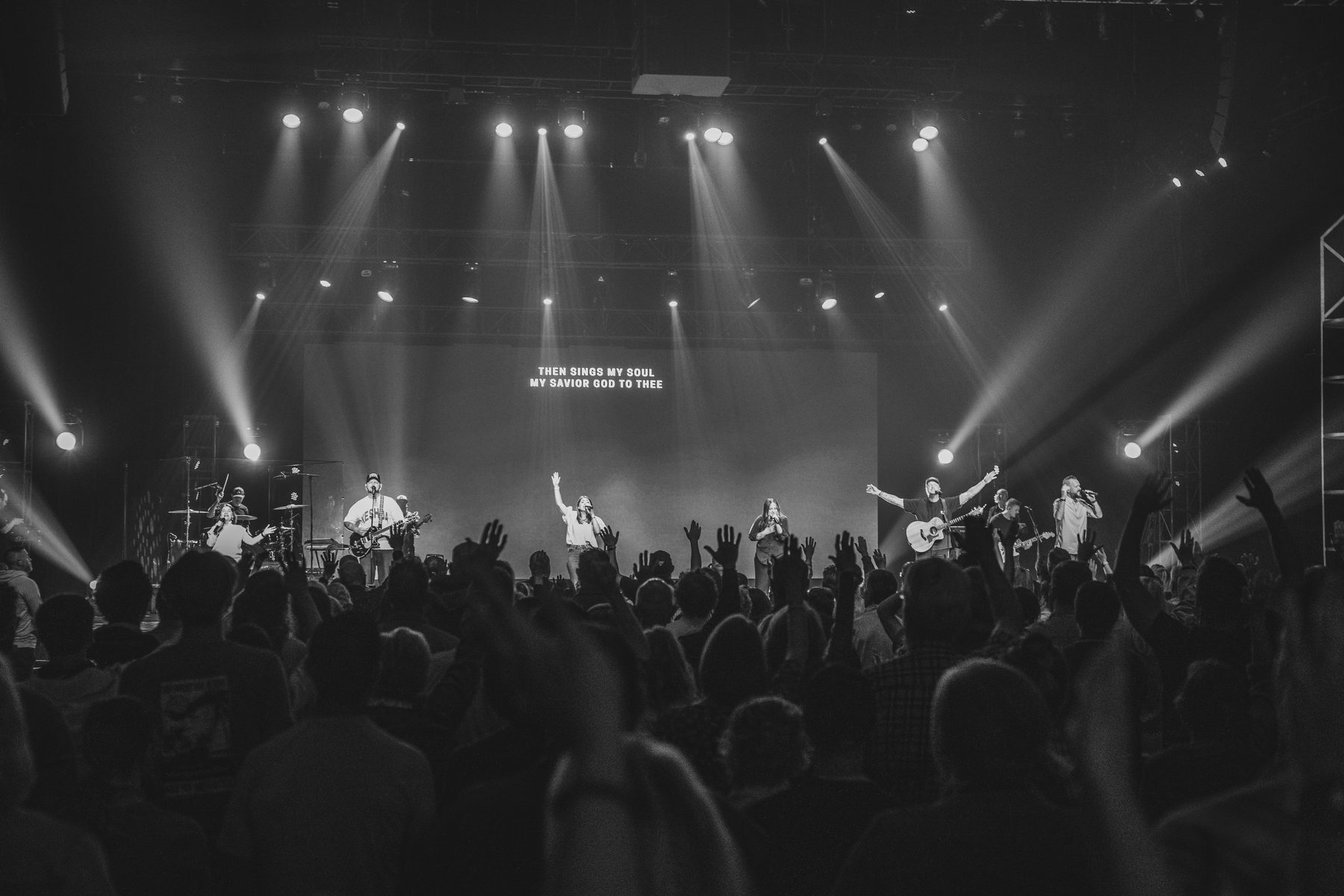 Worship environment with stage lights